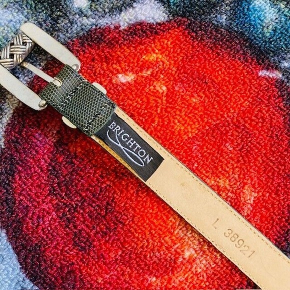 Brighton Womens Large Vintage Brown Green Leather Faux Lizard Skin Embossed Belt - Picture 9 of 13